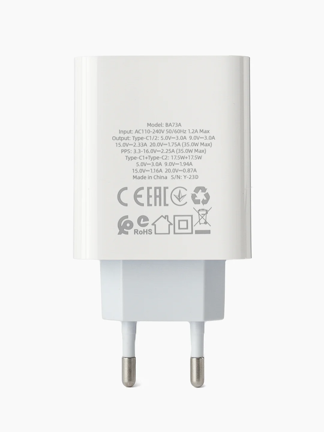 Белый сетевое зарядное устройство BOROFONE BA73A, два выхода USB-C 35W, PD, QC3.0, PPS, AFC, FCP
