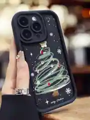 Черный чехол для iPhone 11 12 13 14 15 16 Pro Max XR Plus 7 8 XS mini с принтом новогодний айфон