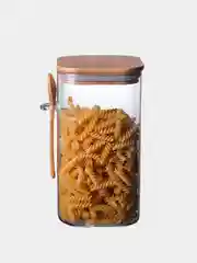 Банка для хранения сыпучих продуктов с бамбуковой крышкой и ложечкой