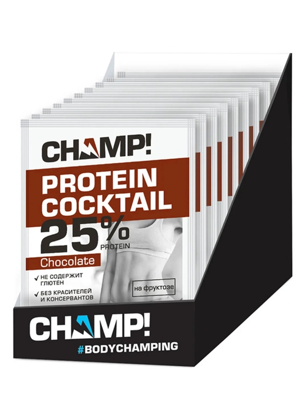 Коктейль Champ Леовит, протеиновый, шоколадный, 12 пакетов по 40 г