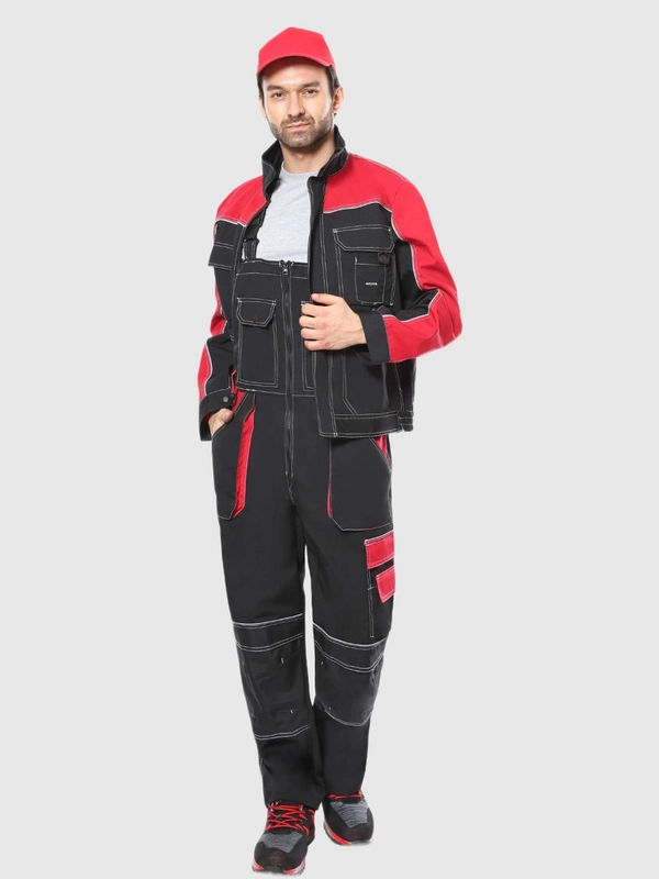 Спецодежда, Костюм рабочий АГАТ куртка, п/к черный с красным пл. 260 г/кв.м. ВО отделка