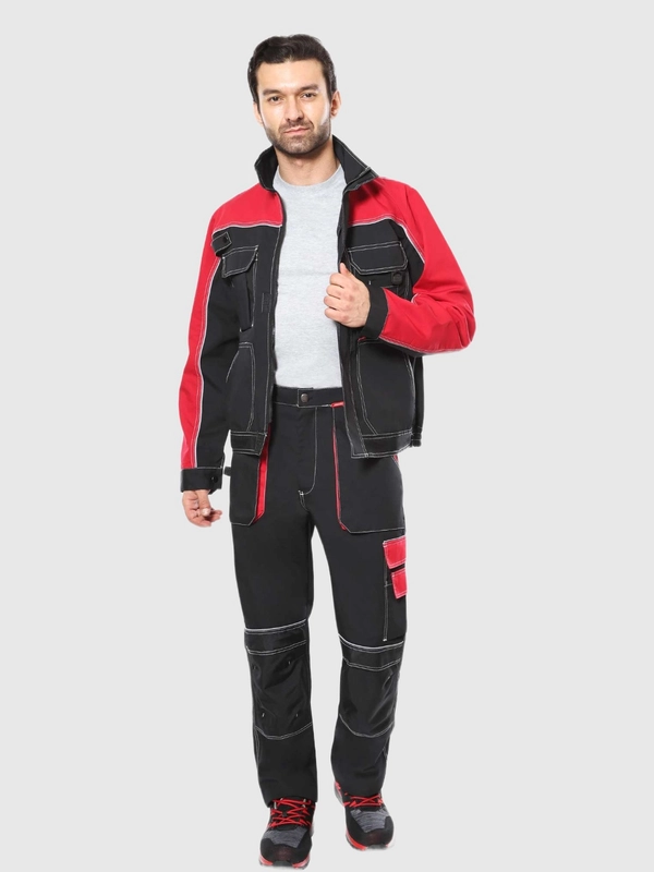Спецодежда, Костюм рабочий АГАТ куртка, брюки черный с красным пл. 260 г/кв.м. ВО отделка