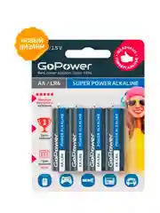 Черный батарейка GoPower LR6 AA BL4 Alkaline 1.5V (4/48/576)