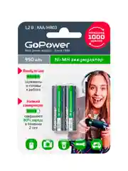 Черный аккумулятор предзаряженный RTU GoPower HR03 AAA BL2 NI-MH 950mAh (2/20/320)