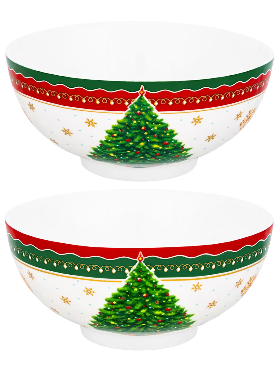 Салатник 700 мл 15x15x7 см Elan Gallery Новогодняя елка, 2 штуки NEW BONE CHINA