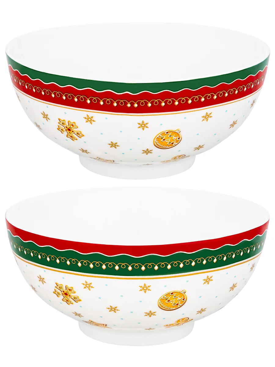 Салатник 700 мл 15x15x7 см Elan Gallery Новогодняя елка, 2 штуки NEW BONE CHINA