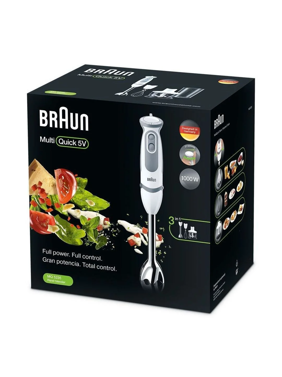 Блендер погружной Braun Multiquick 5V MQ5235 WH, 1000 Вт, турбо режим, 21 скорость