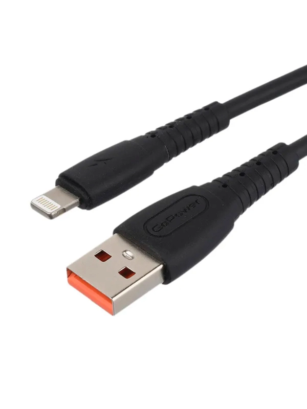 Кабель GoPower GP07L USB (m)-Lightning (m) 2.4A силикон черный (1/200/800)