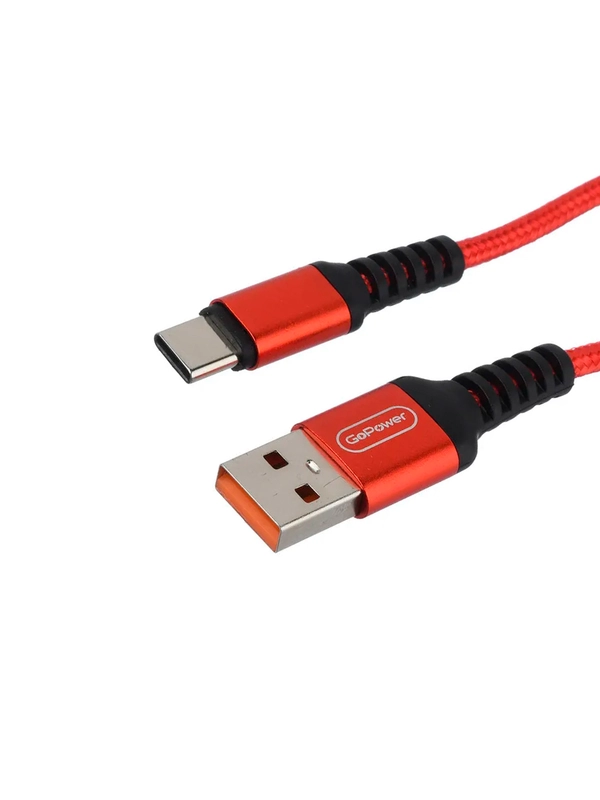 Кабель GoPower GP02T USB (m)-Type-C (m) 1.0м 2.4A нейлон красный (1/200/800)
