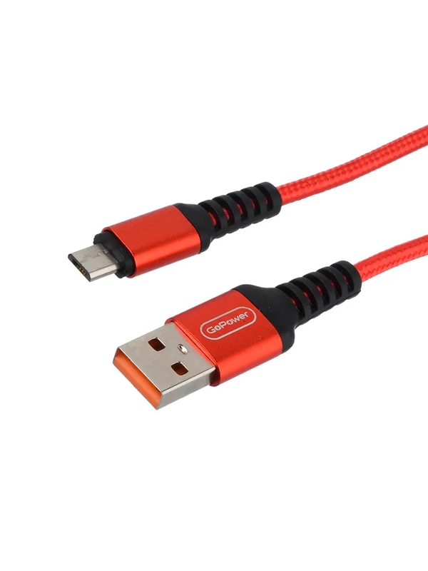 Кабель GoPower GP02M USB (m)-microUSB (m) 1.0м 2.4A нейлон красный (1/200/800)