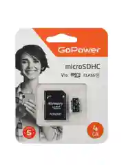 Черный карта памяти microSD GoPower 4GB Class10 15 МБ/сек V10 с адаптером