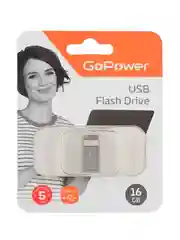 Серый флеш-накопитель GoPower MINI 16GB USB2.0 металл серебряный (1/50/1000)