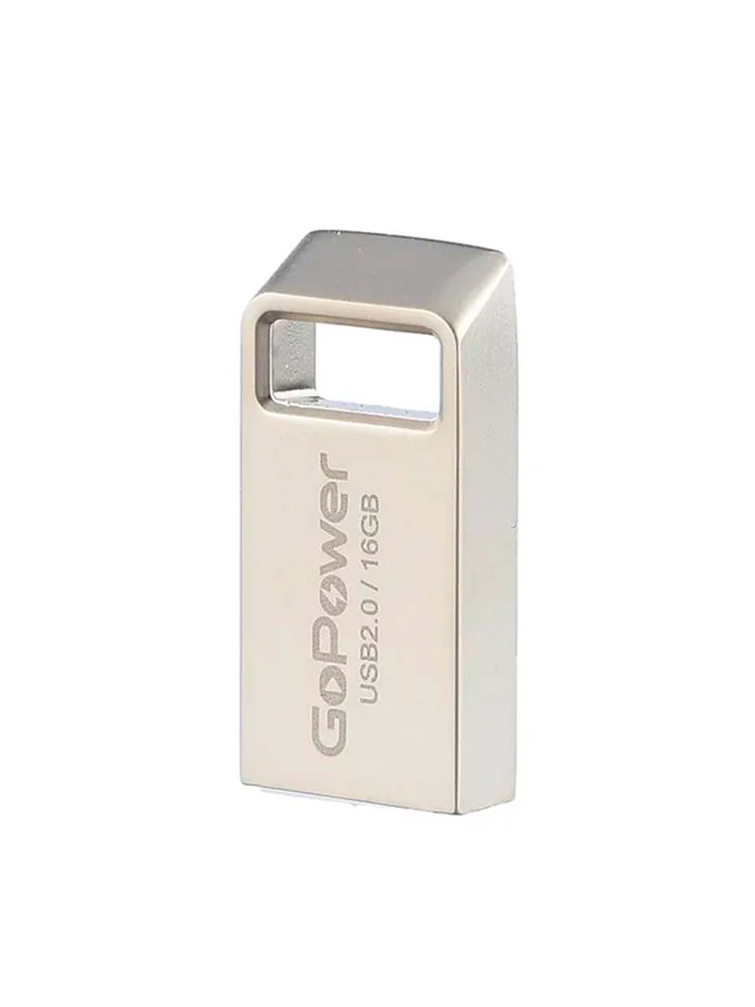 Серый флеш-накопитель GoPower MINI 16GB USB2.0 металл серебряный (1/50/1000)