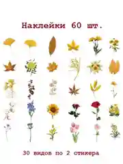 Наклейки цветы набор 60 шт
