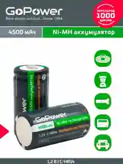 Черный аккумулятор бытовой GoPower HR14 C BL2 NI-MH 4500mAh (2/12/96)