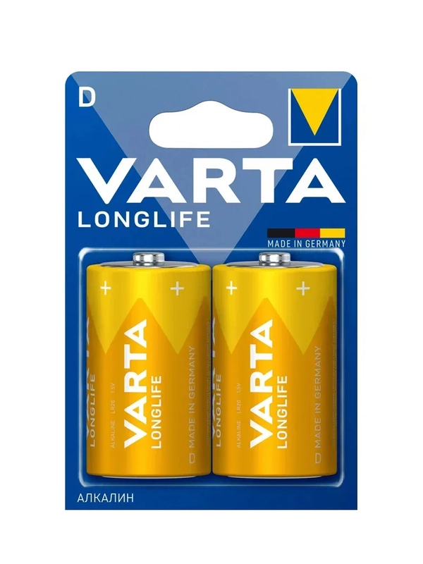 Батарейка Varta LONGLIFE LR20 D BL2 Alkaline 1.5V (4120)