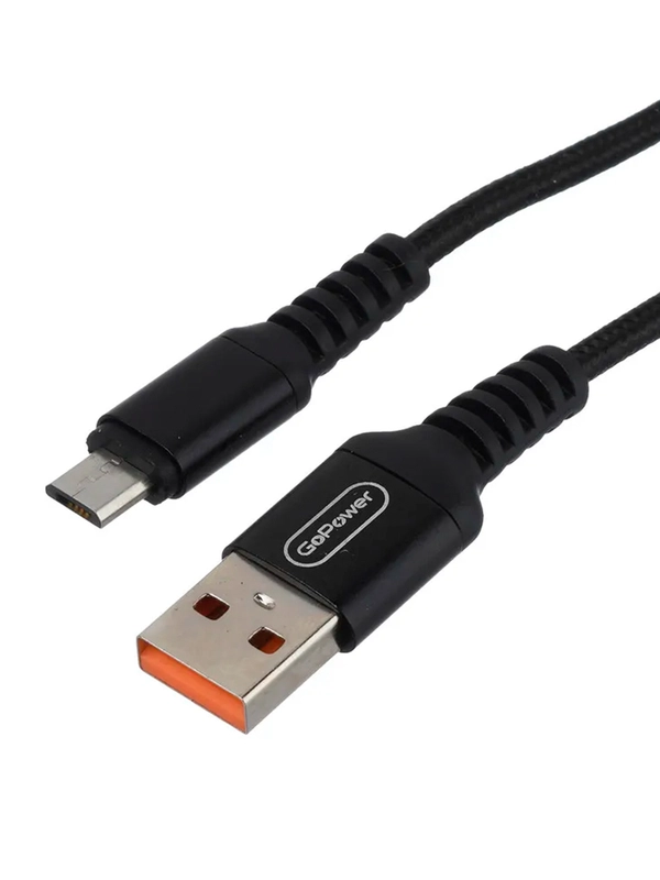 Кабель GoPower GP02M USB (m)-microUSB (m) 1.0м 2.4A нейлон черный (1/200/800)