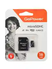 Черный карта памяти microSD GoPower 16GB Class10 60 МБ/сек V10 с адаптером