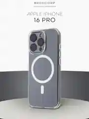 Прозрачный чехол MagSafe для iPhone 16, Pro, Max, Plus пластиковый с силиконом BROSCORP защитой камер