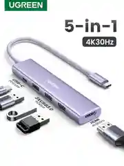 Фиолетовый конвертер многофункциональный UGREEN CM478 (35582) USB-C To HDMI 4K@32Hz+3*USB 30 A+PD