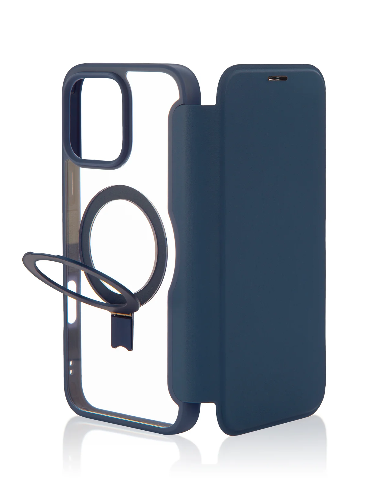 Синий чехол-книжка MagSafe для iPhone 16, Pro, Max из экокожи BROSCORP, пластиковый с силиконом