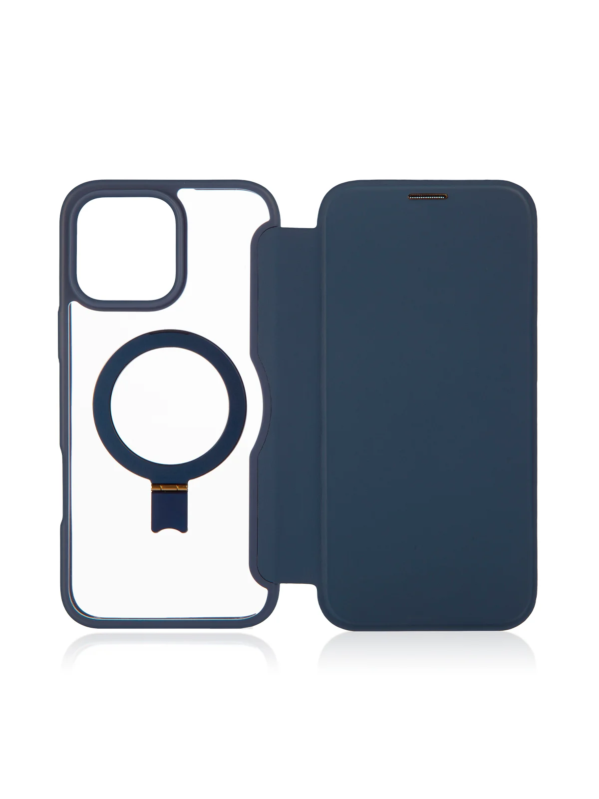 Синий чехол-книжка MagSafe для iPhone 16, Pro, Max из экокожи BROSCORP, пластиковый с силиконом
