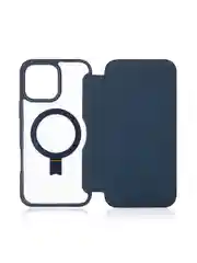 Синий чехол-книжка MagSafe для iPhone 16, Pro, Max из экокожи BROSCORP, пластиковый с силиконом