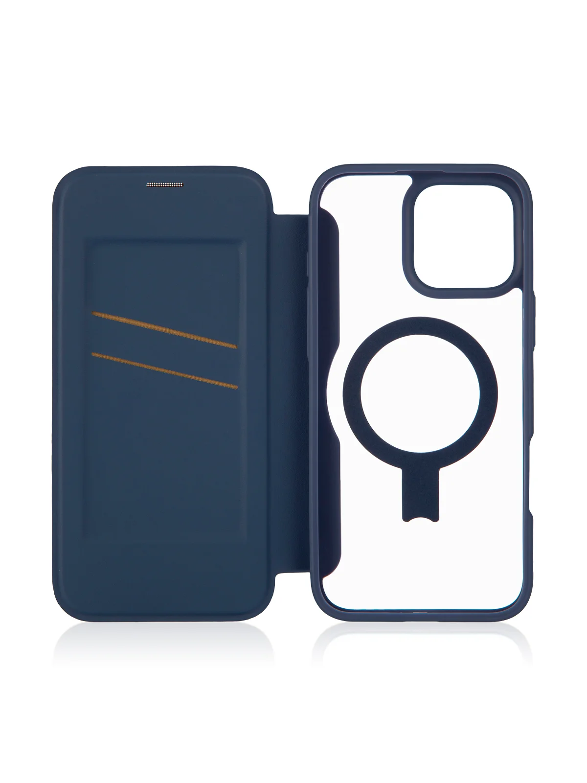 Синий чехол-книжка MagSafe для iPhone 16, Pro, Max из экокожи BROSCORP, пластиковый с силиконом