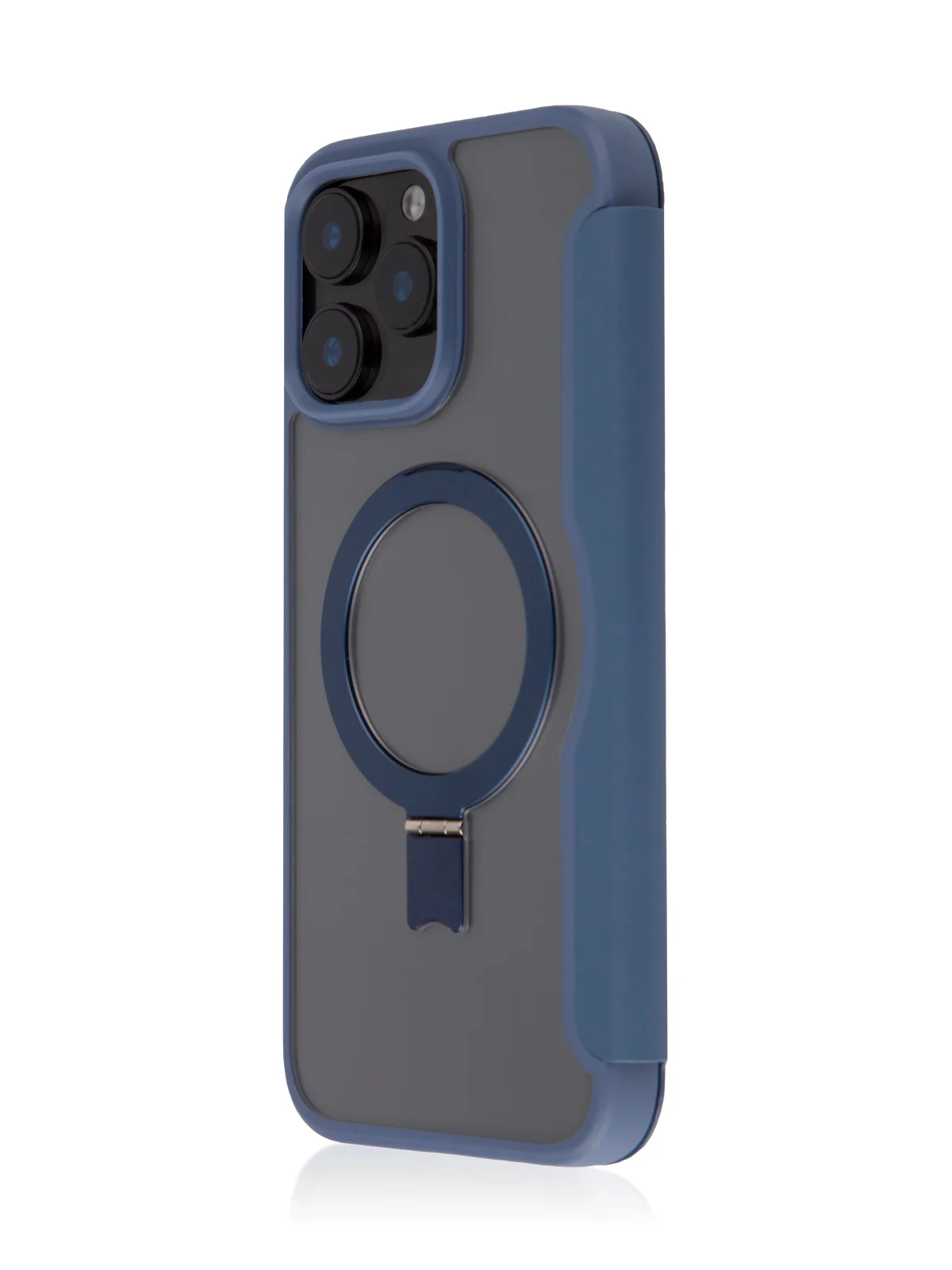 Синий чехол-книжка MagSafe для iPhone 16, Pro, Max из экокожи BROSCORP, пластиковый с силиконом