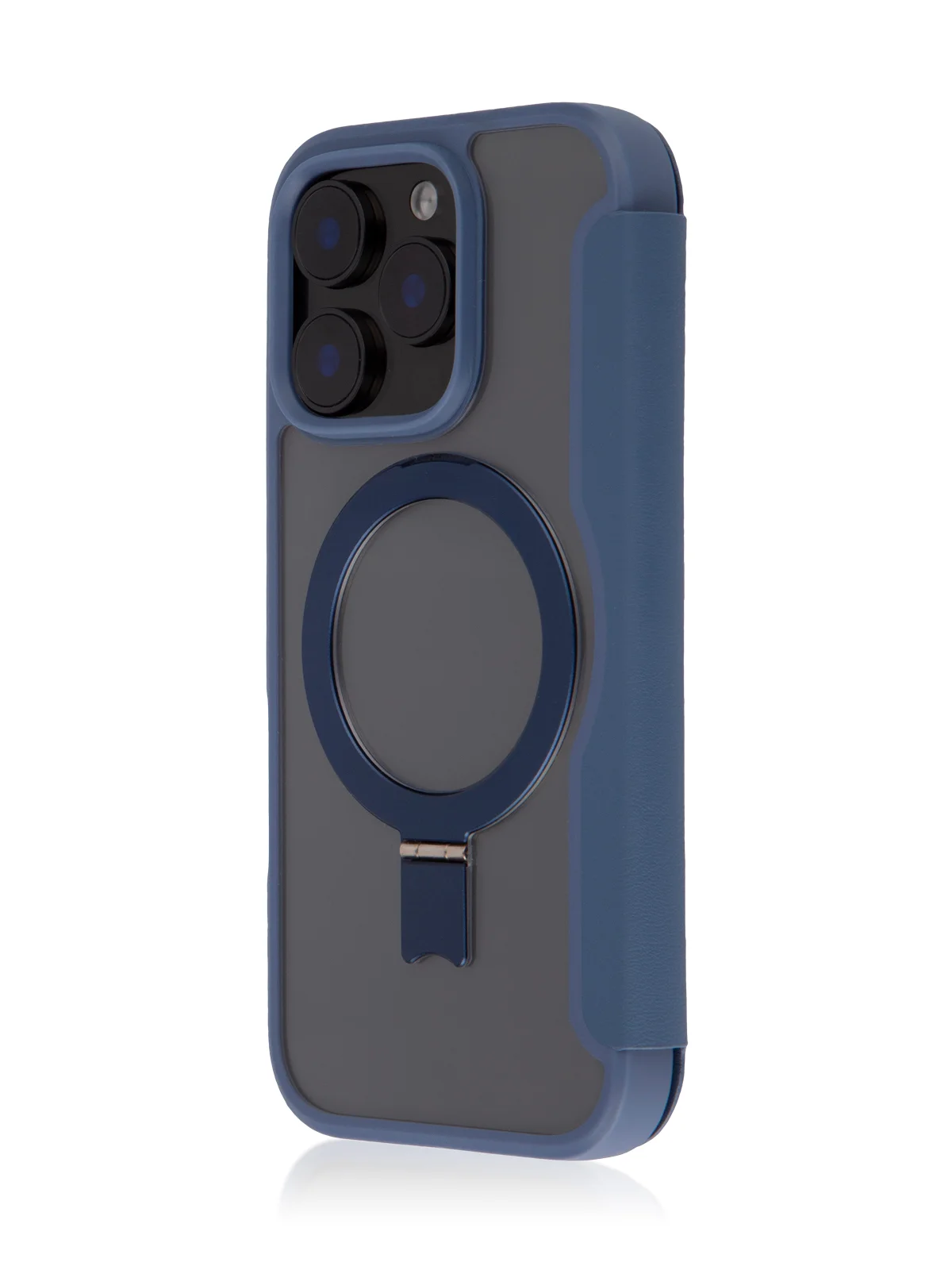 Синий чехол-книжка MagSafe для iPhone 16, Pro, Max из экокожи BROSCORP, пластиковый с силиконом