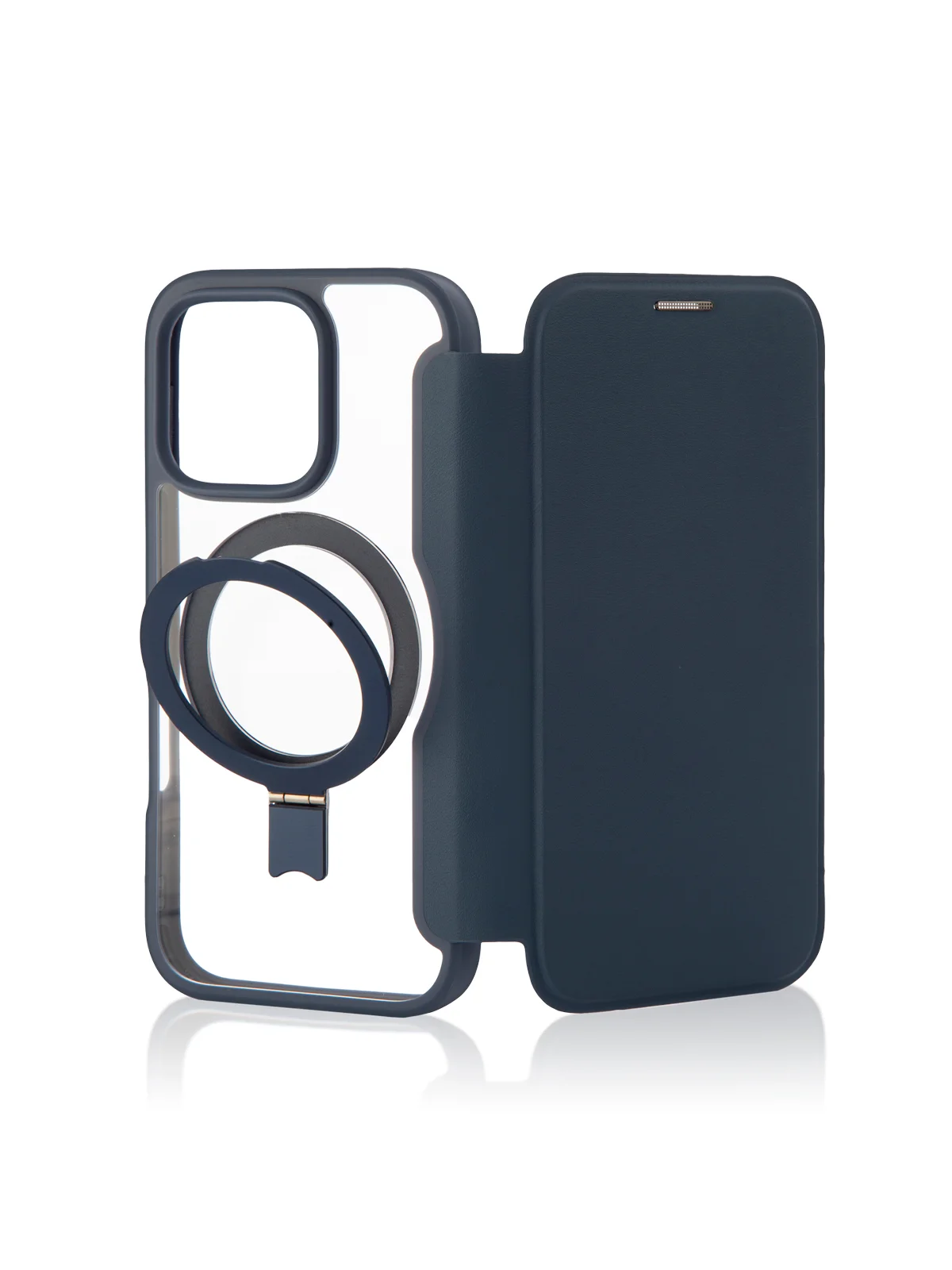 Синий чехол-книжка MagSafe для iPhone 16, Pro, Max из экокожи BROSCORP, пластиковый с силиконом