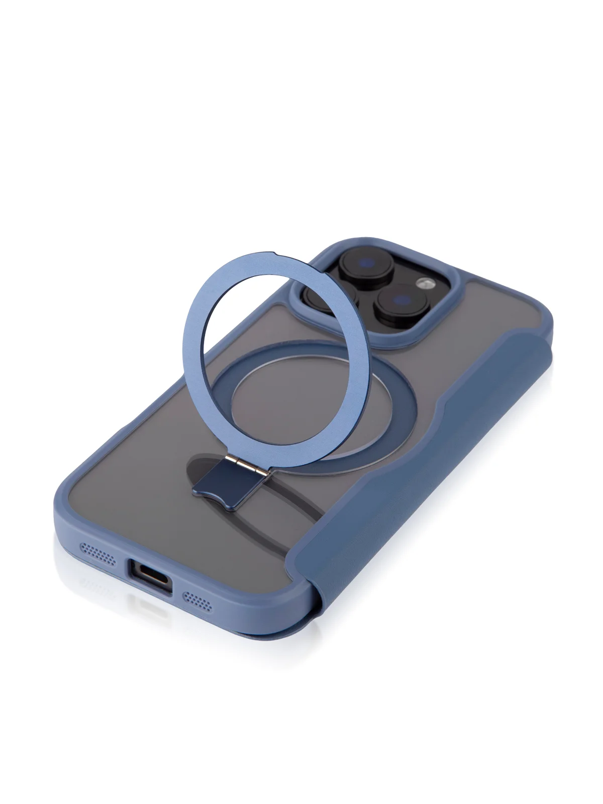 Синий чехол-книжка MagSafe для iPhone 16, Pro, Max из экокожи BROSCORP, пластиковый с силиконом