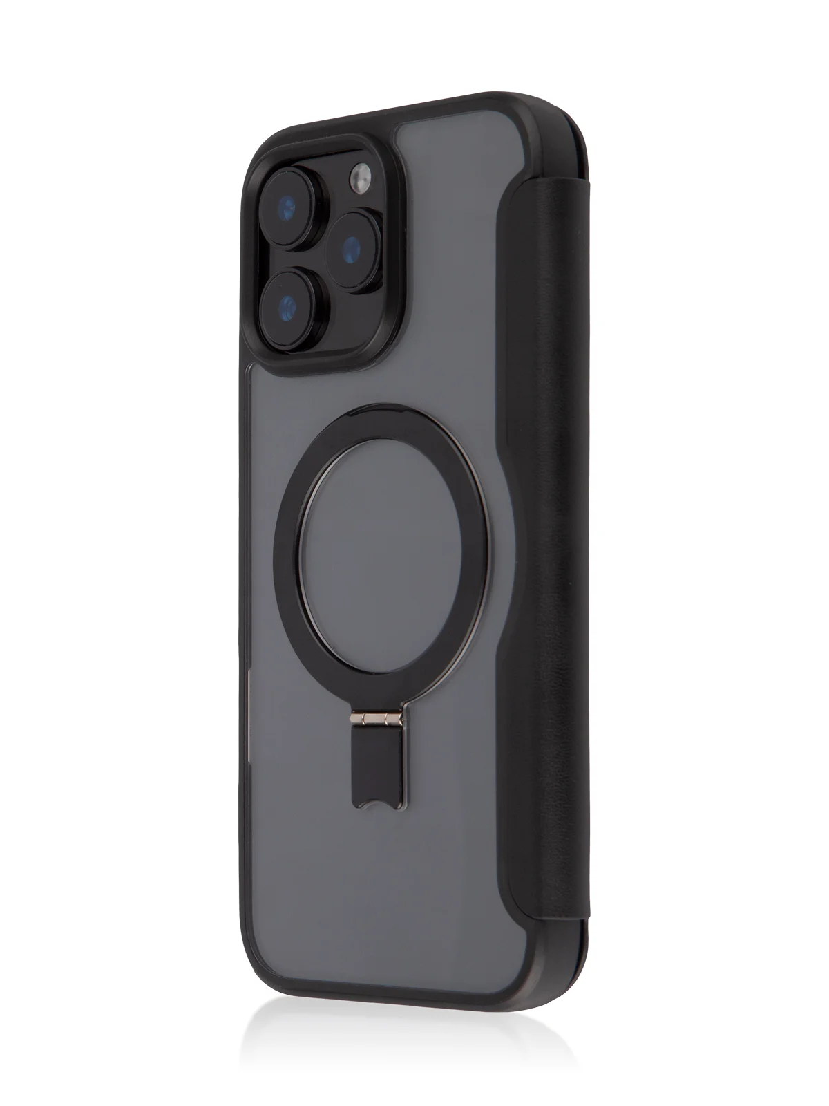 Черный чехол-книжка MagSafe для iPhone 16, Pro, Max из экокожи BROSCORP, пластиковый с силиконом
