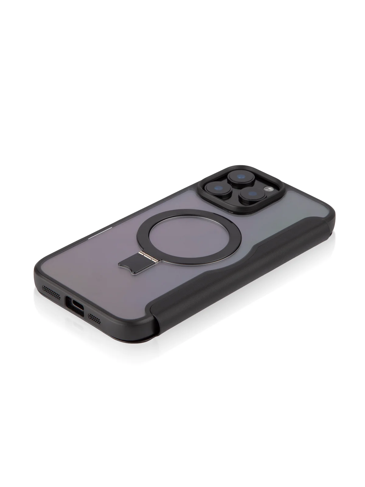 Черный чехол-книжка MagSafe для iPhone 16, Pro, Max из экокожи BROSCORP, пластиковый с силиконом