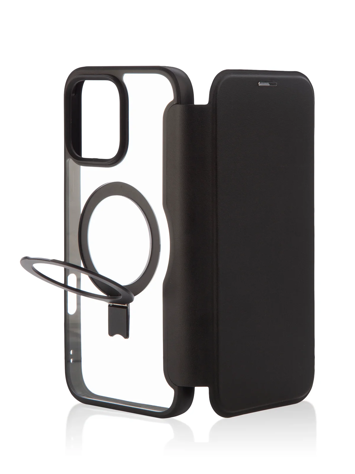 Черный чехол-книжка MagSafe для iPhone 16, Pro, Max из экокожи BROSCORP, пластиковый с силиконом