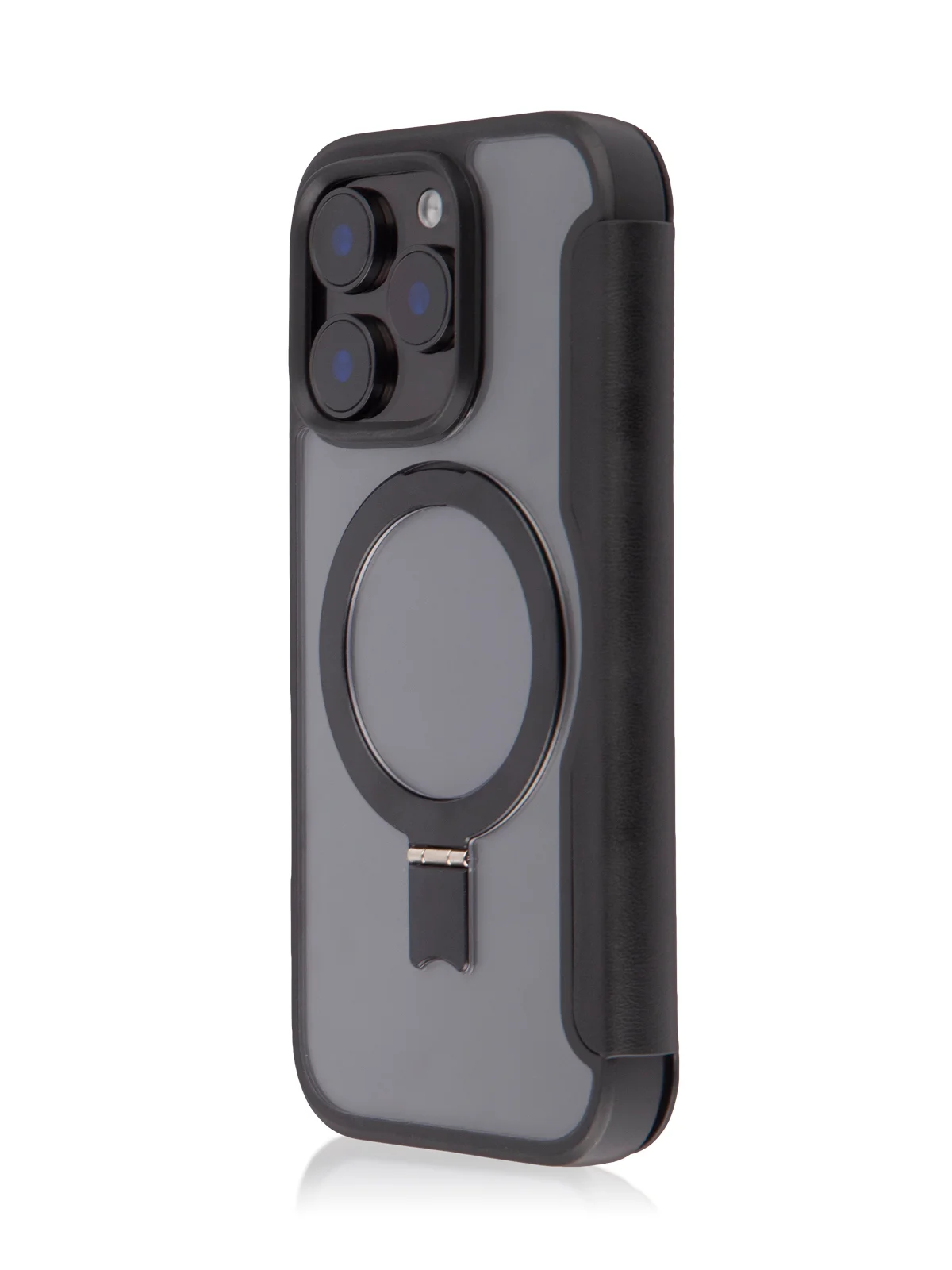 Черный чехол-книжка MagSafe для iPhone 16, Pro, Max из экокожи BROSCORP, пластиковый с силиконом