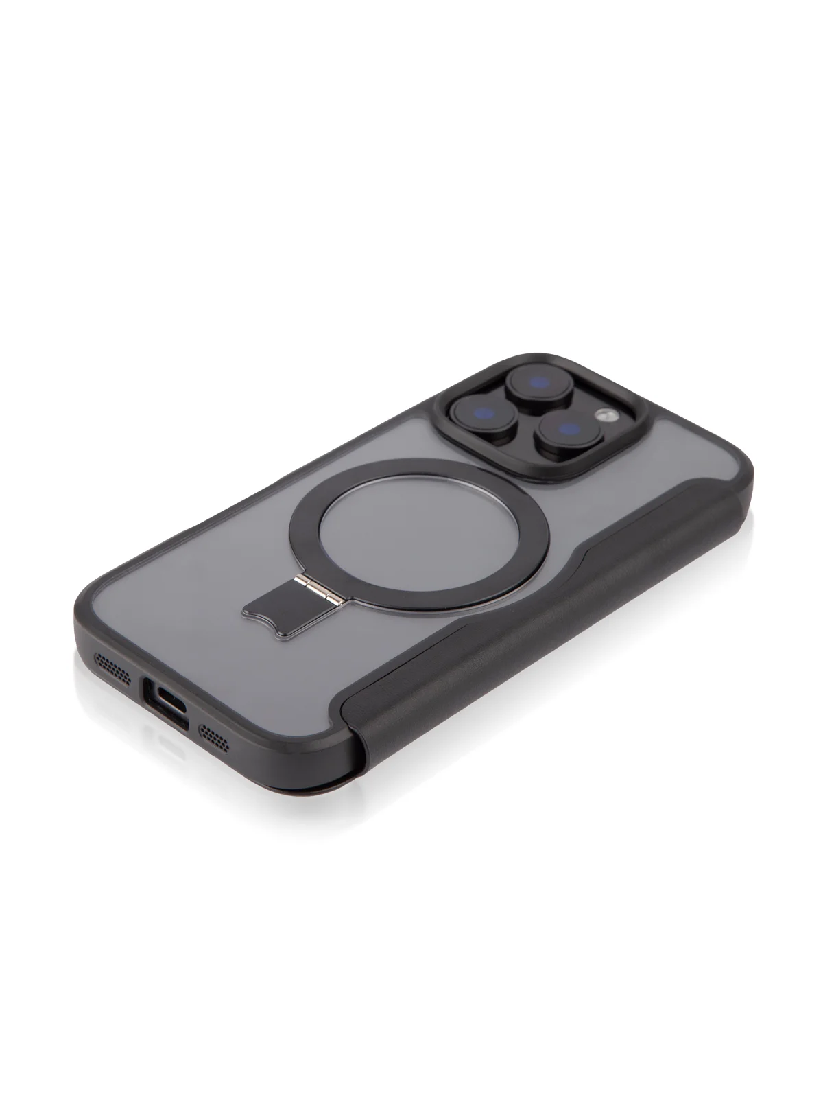 Черный чехол-книжка MagSafe для iPhone 16, Pro, Max из экокожи BROSCORP, пластиковый с силиконом