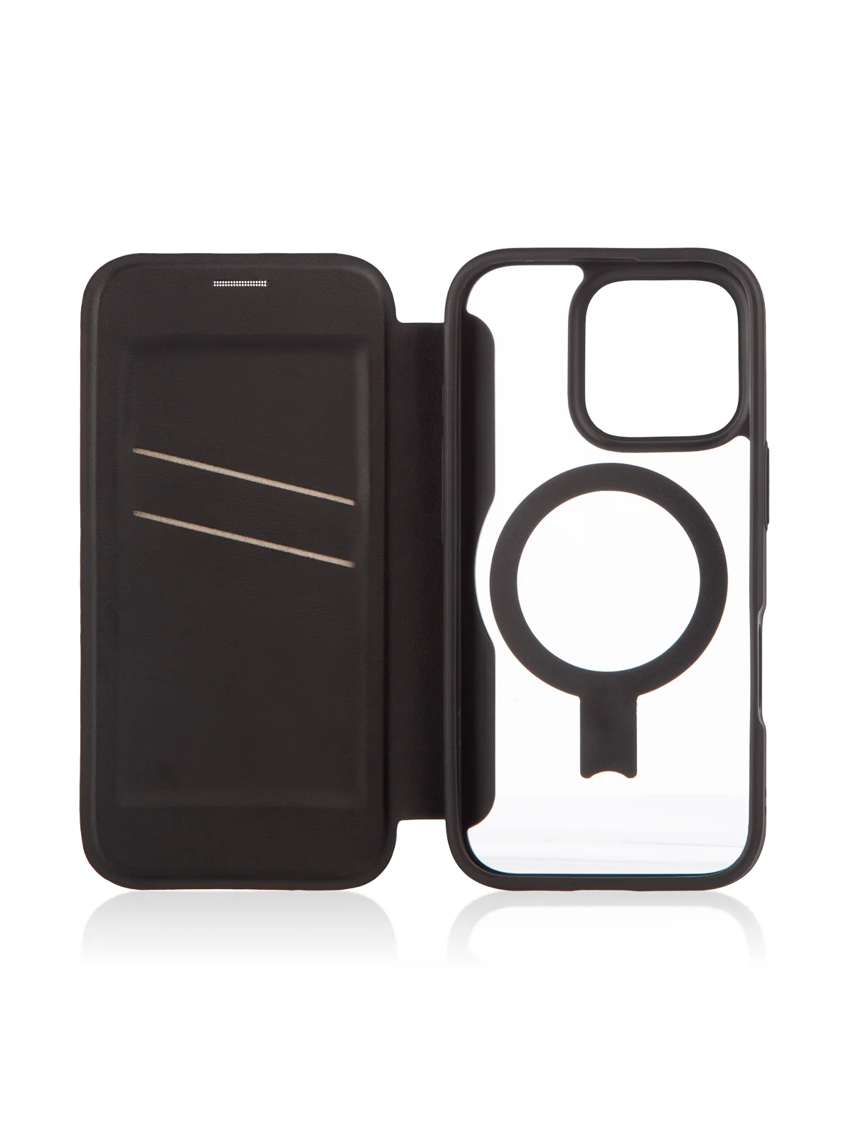 Черный чехол-книжка MagSafe для iPhone 16, Pro, Max из экокожи BROSCORP, пластиковый с силиконом