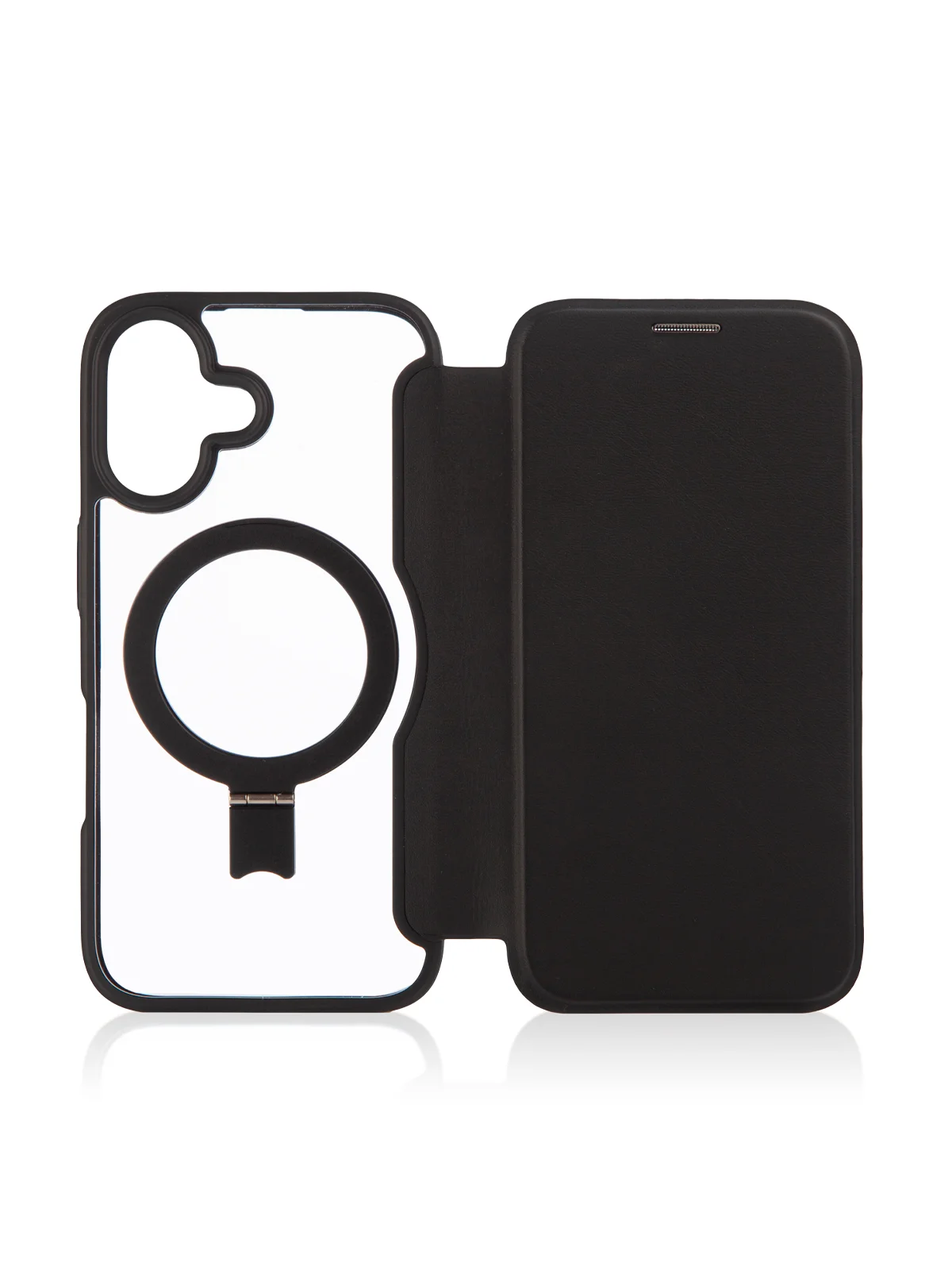 Черный чехол-книжка MagSafe для iPhone 16, Pro, Max из экокожи BROSCORP, пластиковый с силиконом