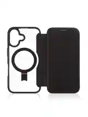 Черный чехол-книжка MagSafe для iPhone 16, Pro, Max из экокожи BROSCORP, пластиковый с силиконом