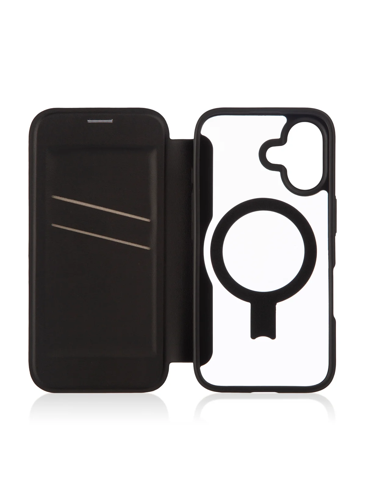 Черный чехол-книжка MagSafe для iPhone 16, Pro, Max из экокожи BROSCORP, пластиковый с силиконом
