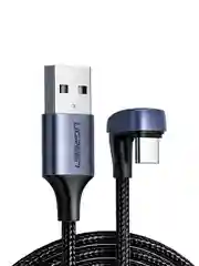 Черный кабель угловой UGREEN US311 USB20-A to Angled USB-C Cable Aluminum Case with Braided