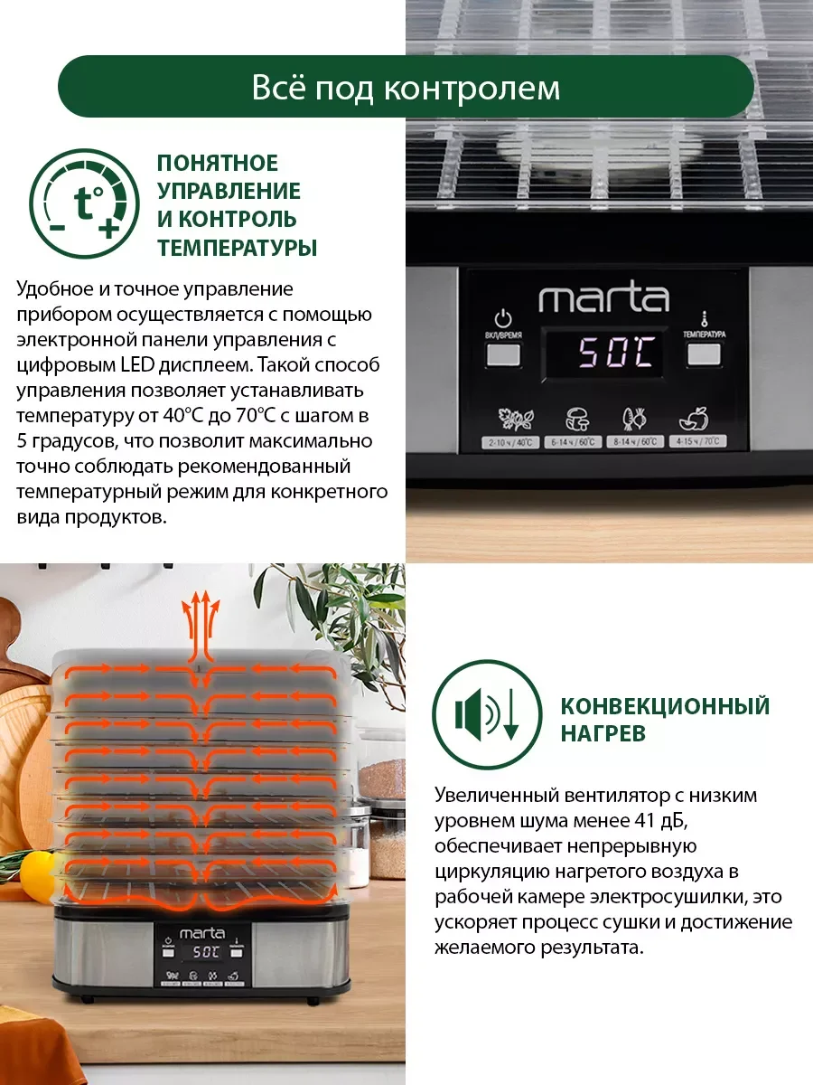Прозрачный электросушилка MARTA MT-1884 12 поддонов: 8 обычных,3 для ягод,1 для пастилы черный жемчуг