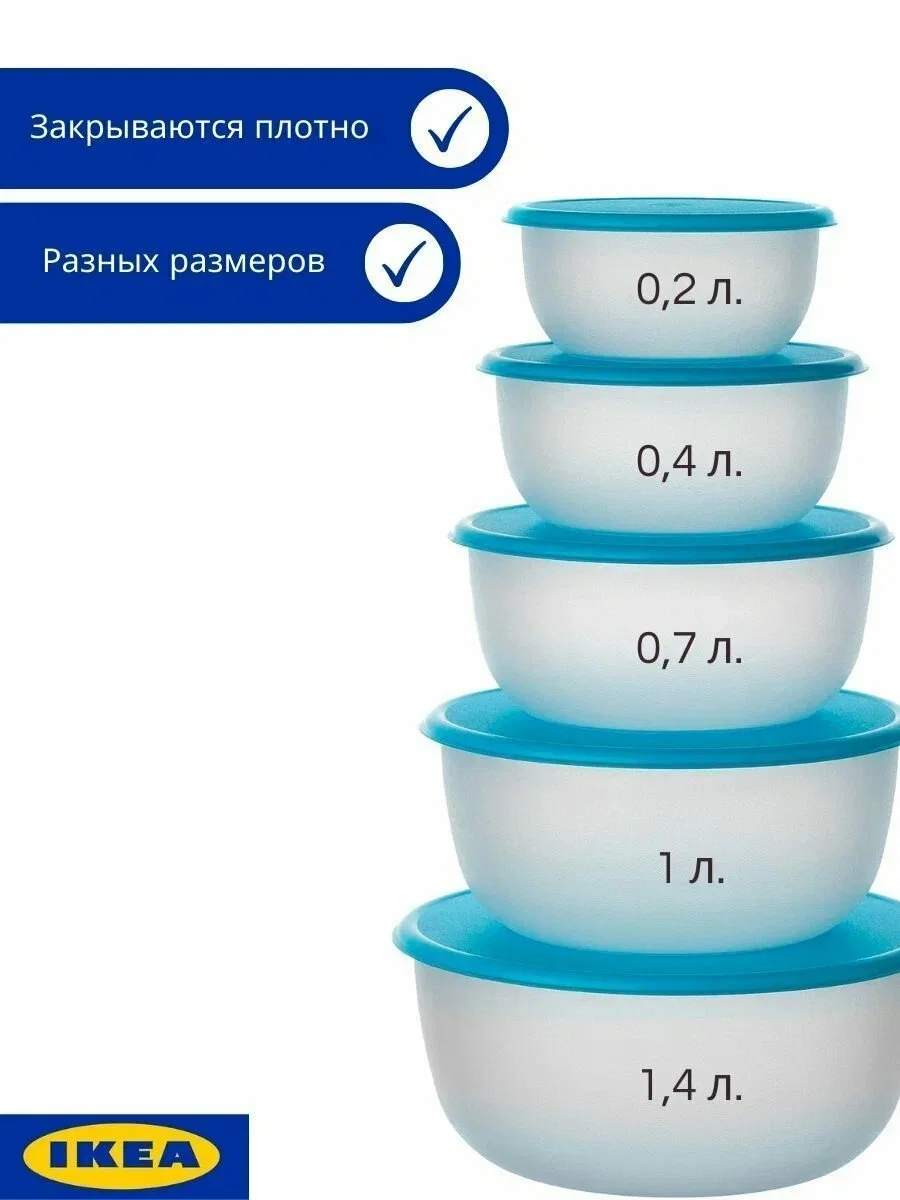 Синий набор контейнеров Прута ИКЕА (Pruta IKEA) для еды и хранения, пластиковые