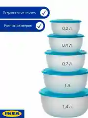 Синий набор контейнеров Прута ИКЕА (Pruta IKEA) для еды и хранения, пластиковые