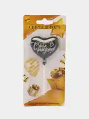 Черный свеча для торта "Воздушный шарик Сердечко", 10 см