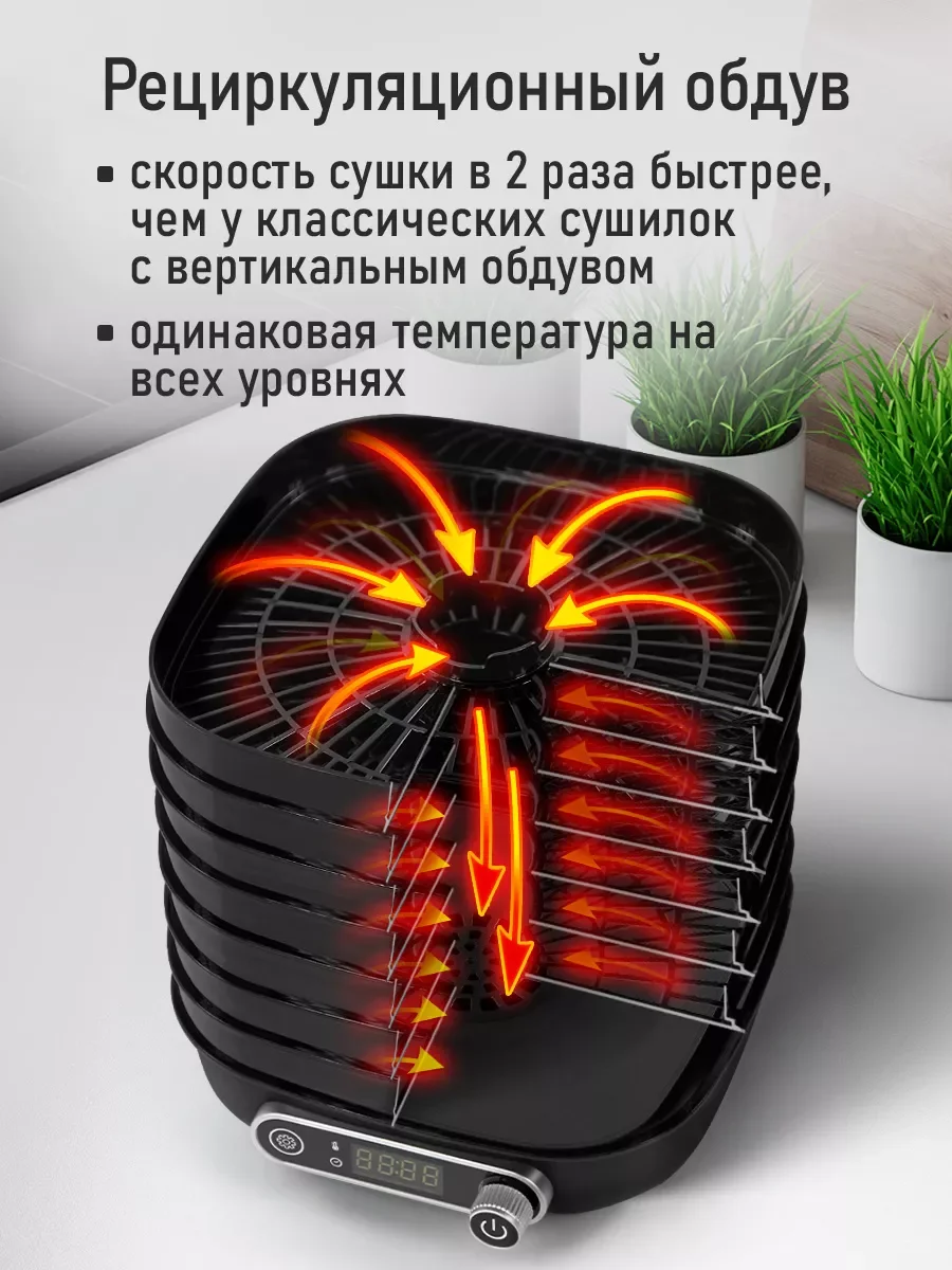 Черный сушилка для овощей и фруктов STINGRAY ST-FD713B, 7 поддонов, мощность 350 Вт, черный