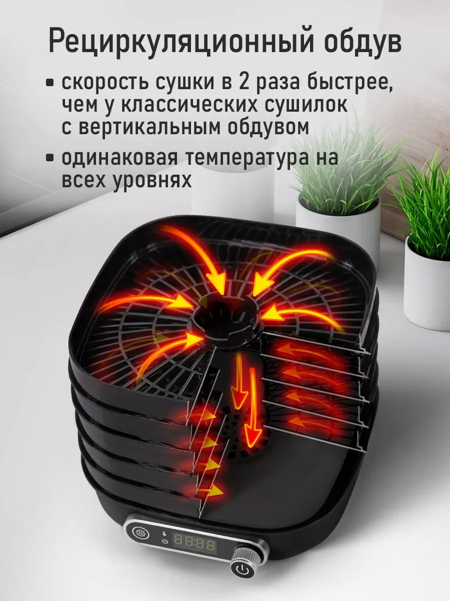 Черный сушилка для овощей и фруктов STINGRAY ST-FD713A, 5 поддонов, мощность 350 Вт, черный