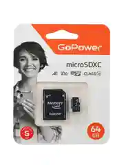 Черный карта памяти microSD GoPower 64GB Class10 70 МБ/сек V30 с адаптером