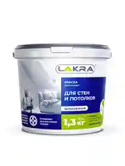 ЛАКРА краска ВД для стен и потолков, белоснежная, 1,3 кг